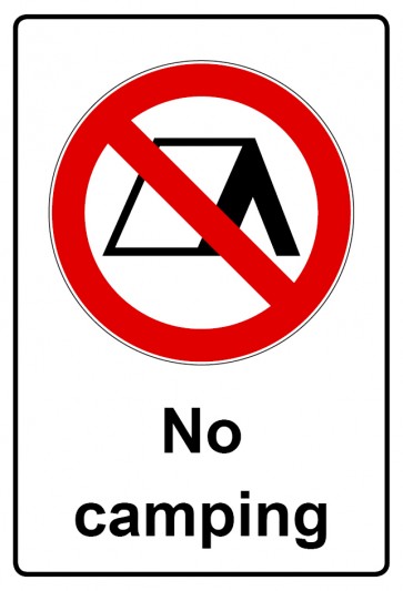 Schild Verbotszeichen Piktogramm & Text englisch · No camping (Verbotsschild)