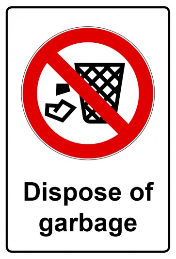 Schild Verbotszeichen Piktogramm & Text englisch · Dispose of garbage (Verbotsschild)