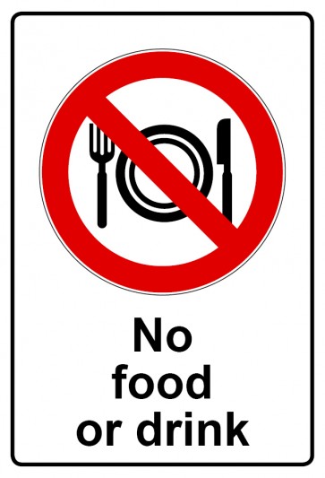 Magnetschild Verbotszeichen Piktogramm & Text englisch · No food or drink (Verbotsschild magnetisch · Magnetfolie)