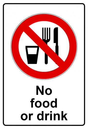 Aufkleber Verbotszeichen Piktogramm & Text englisch · No food or drink | stark haftend (Verbotsaufkleber)