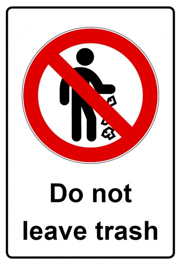 Aufkleber Verbotszeichen Piktogramm & Text englisch · Do not leave trash | stark haftend