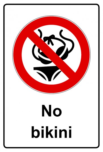 Schild Verbotszeichen Piktogramm & Text englisch · No bikini | selbstklebend (Verbotsschild)