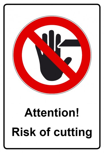 Schild Verbotszeichen Piktogramm & Text englisch · Attention! Risk of cutting | selbstklebend (Verbotsschild)