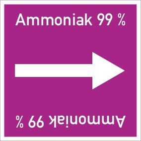 Rohrleitungskennzeichnung viereckig Ammoniak 99 % · Aufkleber | stark haftend