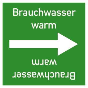 Rohrleitungskennzeichnung viereckig Brauchwasser warm · ALU-SCHILD