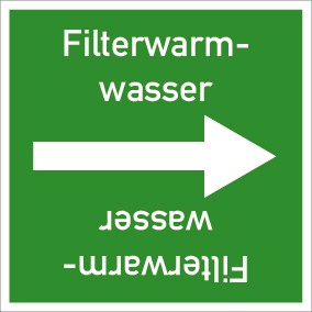 Rohrleitungskennzeichnung viereckig Filterwarmwasser · ALU-SCHILD