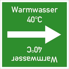 Rohrleitungskennzeichnung viereckig Warmwasser 40° C · Aufkleber | stark haftend