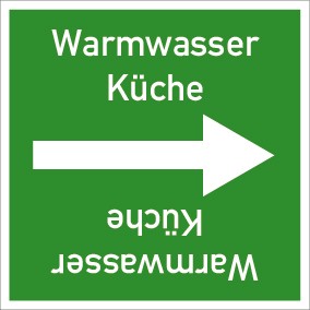 Rohrleitungskennzeichnung viereckig Warmwasser Küche · ALU-SCHILD