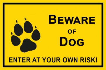 Schild Beware of Dog · Enter of your own risk | gelb · selbstklebend