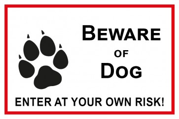 Aufkleber Beware of Dog · Enter of your own risk | weiß | rot