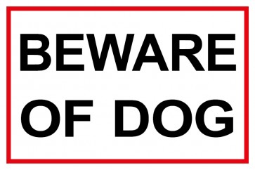 Schild Beware of Dog | weiß | rot · selbstklebend