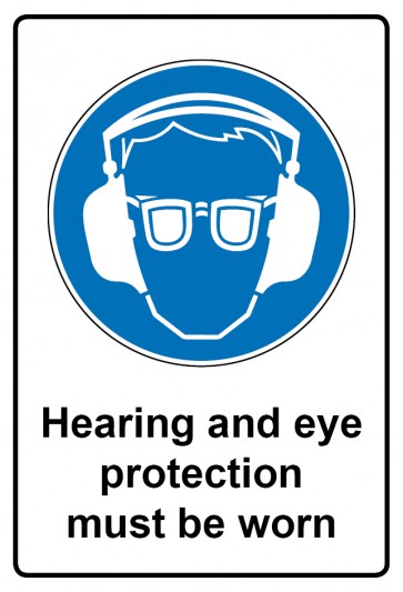 Aufkleber Gebotszeichen Piktogramm & Text englisch · Hearing and eye protection must be worn  (Gebotsaufkleber)