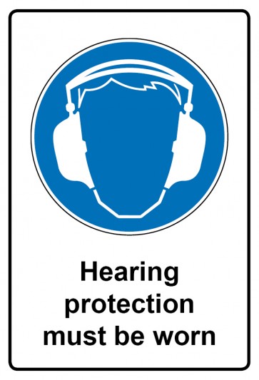 Aufkleber Gebotszeichen Piktogramm & Text englisch · Hearing protection must be worn | stark haftend (Gebotsaufkleber)