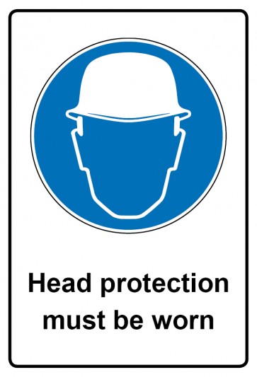 Aufkleber Gebotszeichen Piktogramm & Text englisch · Head protection must be worn (Gebotsaufkleber)