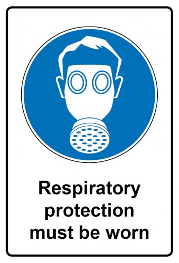 Aufkleber Gebotszeichen Piktogramm & Text englisch · Respiratory protection must be worn | stark haftend (Gebotsaufkleber)
