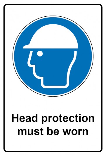 Schild Gebotszeichen Piktogramm & Text englisch · Head protection must be worn (Gebotsschild)