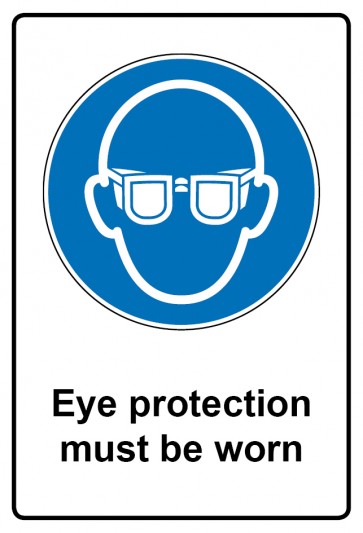 Schild Gebotszeichen Piktogramm & Text englisch · Eye protection must be worn (Gebotsschild)