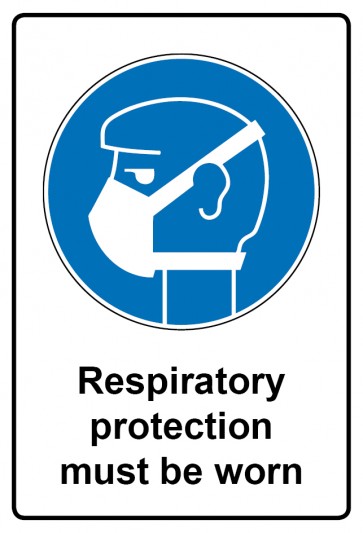 Schild Gebotzeichen Piktogramm & Text englisch · Respiratory protection must be worn | selbstklebend (Gebotsschild)