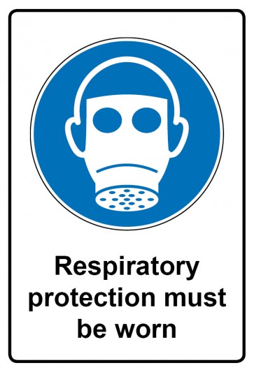 Aufkleber Gebotszeichen Piktogramm & Text englisch · Respiratory protection must be worn (Gebotsaufkleber)