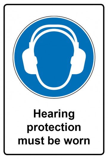 Schild Gebotzeichen Piktogramm & Text englisch · Hearing protection must be worn | selbstklebend (Gebotsschild)