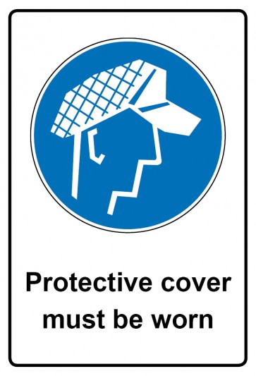 Aufkleber Gebotszeichen Piktogramm & Text englisch · Protective cover must be worn (Gebotsaufkleber)