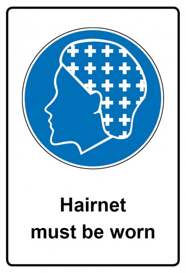 Aufkleber Gebotszeichen Piktogramm & Text englisch · Hairnet must be worn (Gebotsaufkleber)