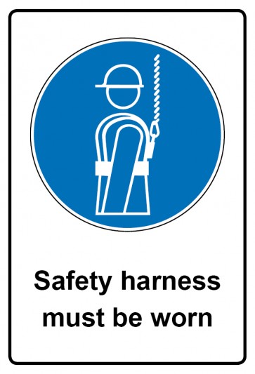 Schild Gebotzeichen Piktogramm & Text englisch · Safety harness must be worn | selbstklebend (Gebotsschild)