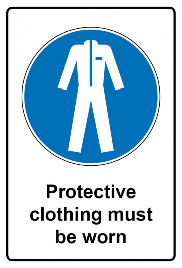 Schild Gebotzeichen Piktogramm & Text englisch · Protective clothing must be worn | selbstklebend (Gebotsschild)