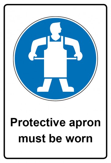 Schild Gebotzeichen Piktogramm & Text englisch · Protective apron must be worn | selbstklebend (Gebotsschild)