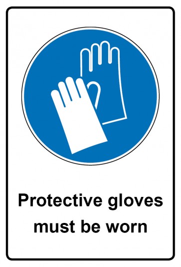 Aufkleber Gebotszeichen Piktogramm & Text englisch · Protective gloves must be worn (Gebotsaufkleber)