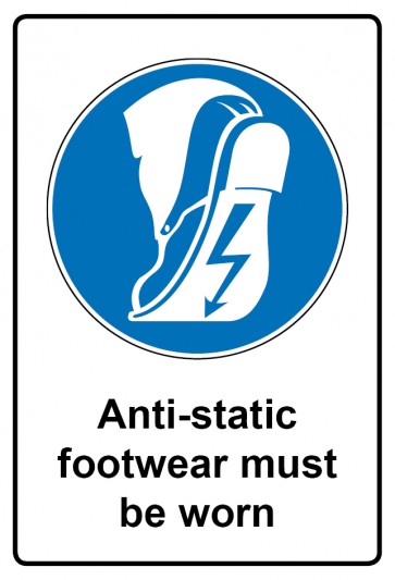 Aufkleber Gebotszeichen Piktogramm & Text englisch · Anti-static footwear must be worn | stark haftend (Gebotsaufkleber)
