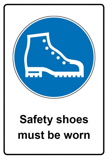 Schild Gebotzeichen Piktogramm & Text englisch · Safety shoes must be worn | selbstklebend (Gebotsschild)