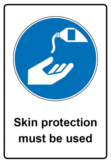 Aufkleber Gebotszeichen Piktogramm & Text englisch · Skin protection must be used | stark haftend (Gebotsaufkleber)