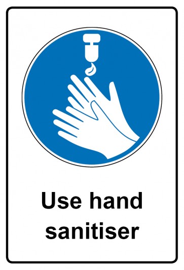 Schild Gebotszeichen Piktogramm & Text englisch · Use hand sanitiser (Gebotsschild)