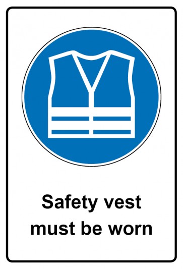 Schild Gebotszeichen Piktogramm & Text englisch · Safety vest must be worn (Gebotsschild)