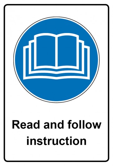 Aufkleber Gebotszeichen Piktogramm & Text englisch · Read and follow instruction (Gebotsaufkleber)