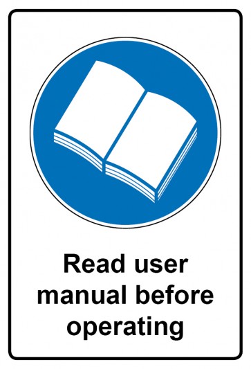 Schild Gebotzeichen Piktogramm & Text englisch · Read user manual before operating | selbstklebend (Gebotsschild)