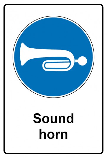 Aufkleber Gebotszeichen Piktogramm & Text englisch · Sound horn (Gebotsaufkleber)