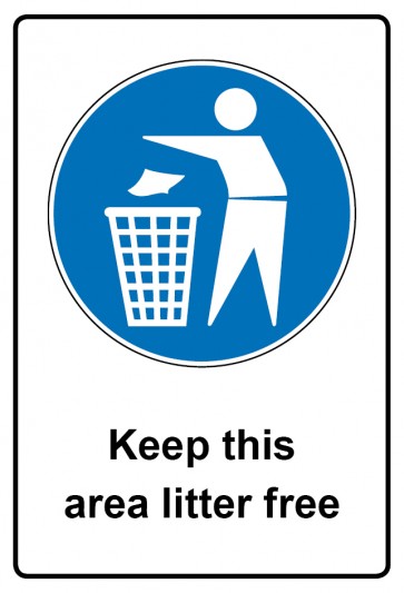 Aufkleber Gebotszeichen Piktogramm & Text englisch · Keep this area litter free (Gebotsaufkleber)