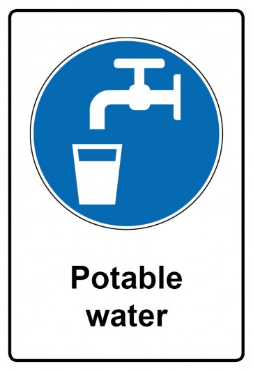 Schild Gebotszeichen Piktogramm & Text englisch · Potable water (Gebotsschild)