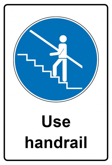 Aufkleber Gebotszeichen Piktogramm & Text englisch · Use handrail (Gebotsaufkleber)