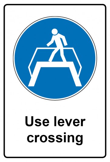 Aufkleber Gebotszeichen Piktogramm & Text englisch · Use lever crossing | stark haftend (Gebotsaufkleber)