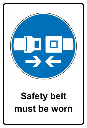 Schild Gebotszeichen Piktogramm & Text englisch · Safety belt must be worn (Gebotsschild)