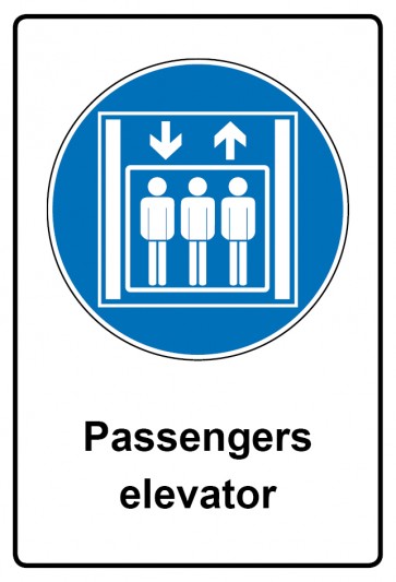 Aufkleber Gebotszeichen Piktogramm & Text englisch · Passengers elevator (Gebotsaufkleber)