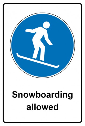 Schild Gebotzeichen Piktogramm & Text englisch · Snowboarding allowed | selbstklebend (Gebotsschild)
