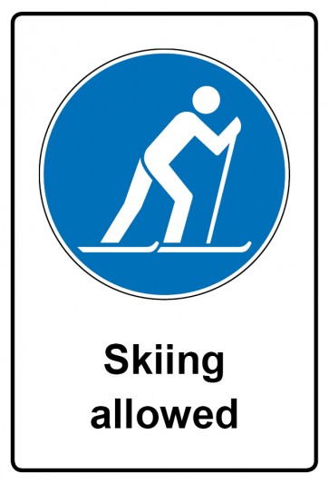 Aufkleber Gebotszeichen Piktogramm & Text englisch · Skiing allowed | stark haftend (Gebotsaufkleber)