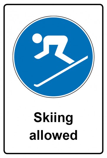 Schild Gebotszeichen Piktogramm & Text englisch · Skiing allowed (Gebotsschild)