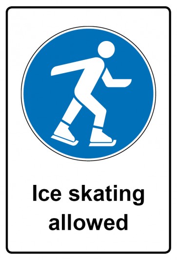 Aufkleber Gebotszeichen Piktogramm & Text englisch · Ice skating allowed (Gebotsaufkleber)