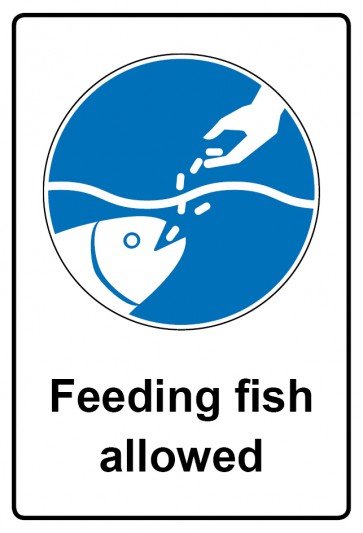 Aufkleber Gebotszeichen Piktogramm & Text englisch · Feeding fish allowed | stark haftend (Gebotsaufkleber)