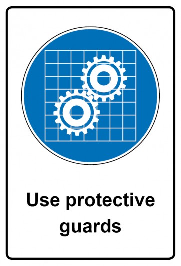 Schild Gebotzeichen Piktogramm & Text englisch · Use protective guards | selbstklebend (Gebotsschild)